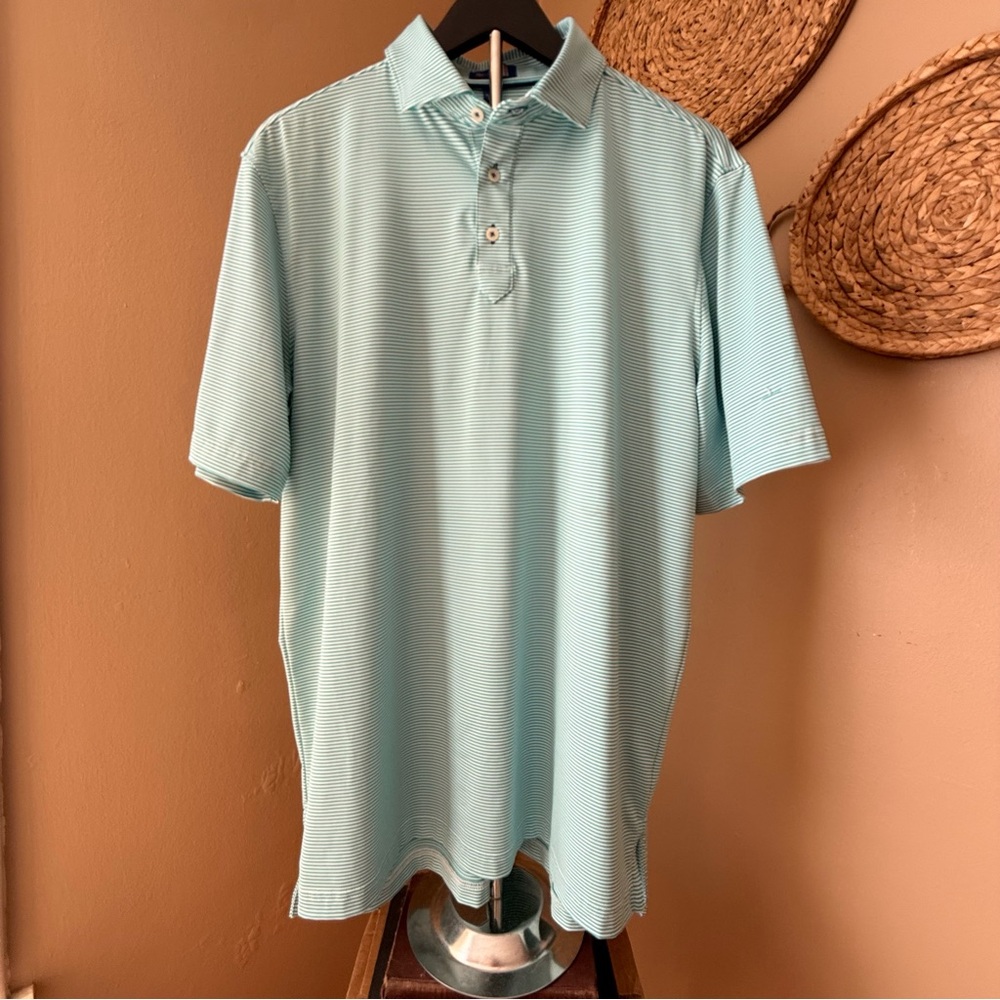Stitch Golf Short Sleeve Polo Shirt Teal Stripes Size Medium